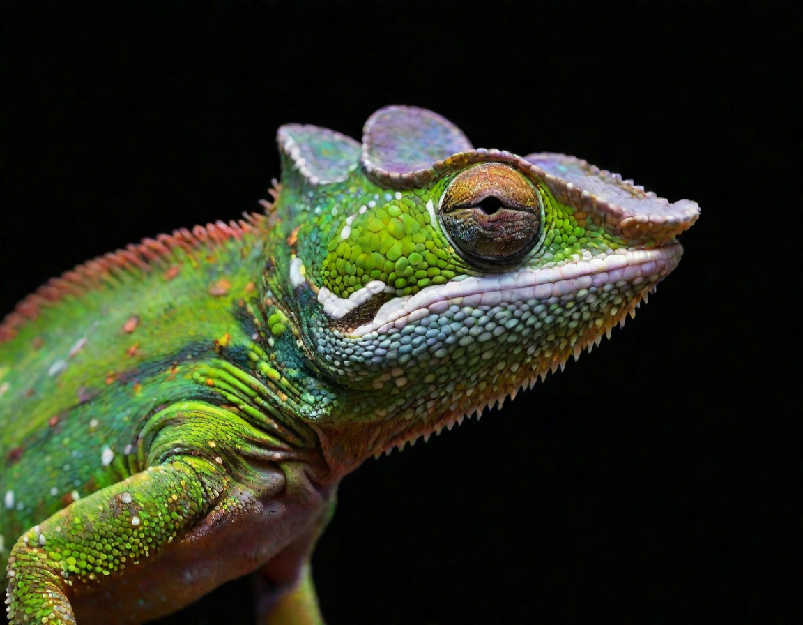 Image Closeup image of a chameleon on a black background